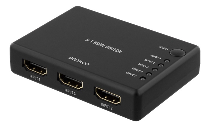 DELTACO HDMI-bryter, 5 innganger til 1 utgang, 4K i 60 Hz, 7.1, svart i gruppen Datautstyr / Kabler og adaptere / HDMI/VGA/DVI-switcher hos TP E-commerce Nordic AB (38-53390)