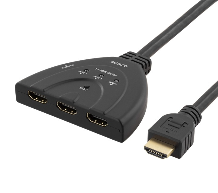 DELTACO HDMI Switch , 3 inputs to 1 output, 4K in 60Hz, 7.1, black i gruppen Datautstyr / Kabler og adaptere / HDMI/VGA/DVI-switcher hos TP E-commerce Nordic AB (38-53391)