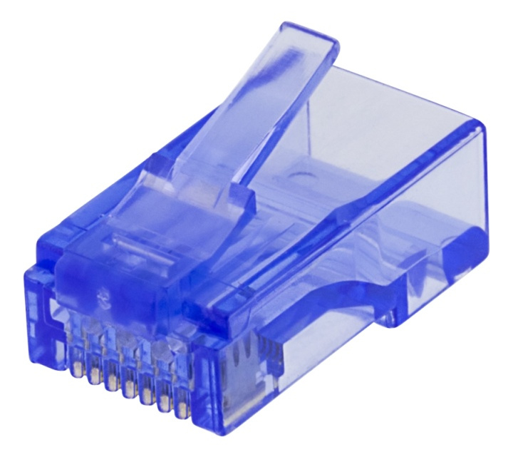 DELTACO RJ45 connector, Cat6, UTP, 20-pack, transparent, blue i gruppen Datautstyr / Kabler og adaptere / Nettverk / Adaptere og koblinger hos TP E-commerce Nordic AB (38-53447)