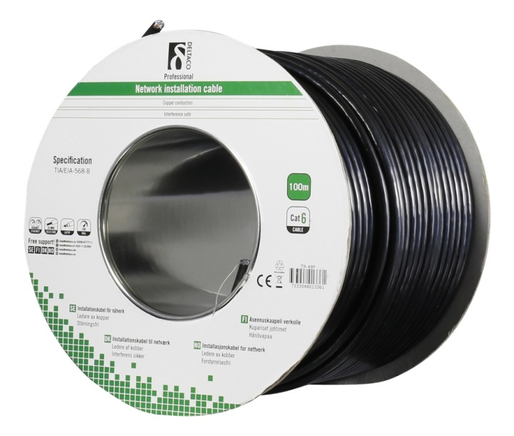 DELTACO F/UTP Cat6 installation cable, for outdoor use, 100m, black i gruppen Datautstyr / Kabler og adaptere / Nettverk / Cat6 hos TP E-commerce Nordic AB (38-53584)