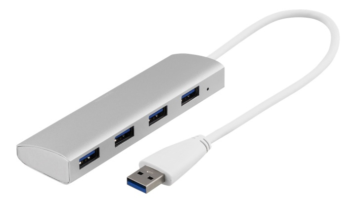 DELTACO USB 3.0-hub, 4xType A hunn, aluminium, 0,3 m, sølv i gruppen Datautstyr / Datamaskin Tilbehør / USB-Hubs hos TP E-commerce Nordic AB (38-53625)