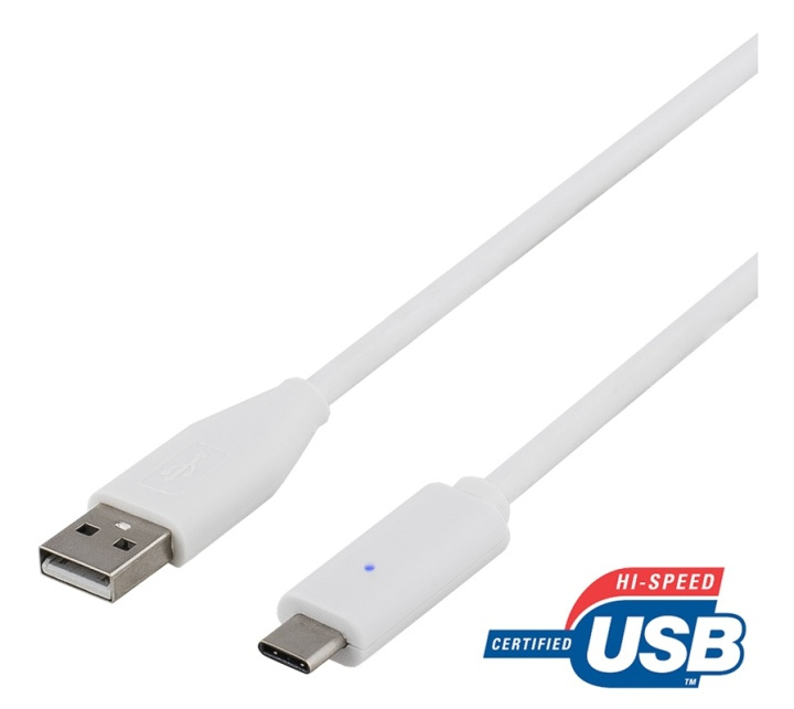DELTACO USB 2.0-kabel, Type C - Type A ha, 0,25 m, hvit i gruppen Datautstyr / Kabler og adaptere / USB / USB-C hos TP E-commerce Nordic AB (38-53646)