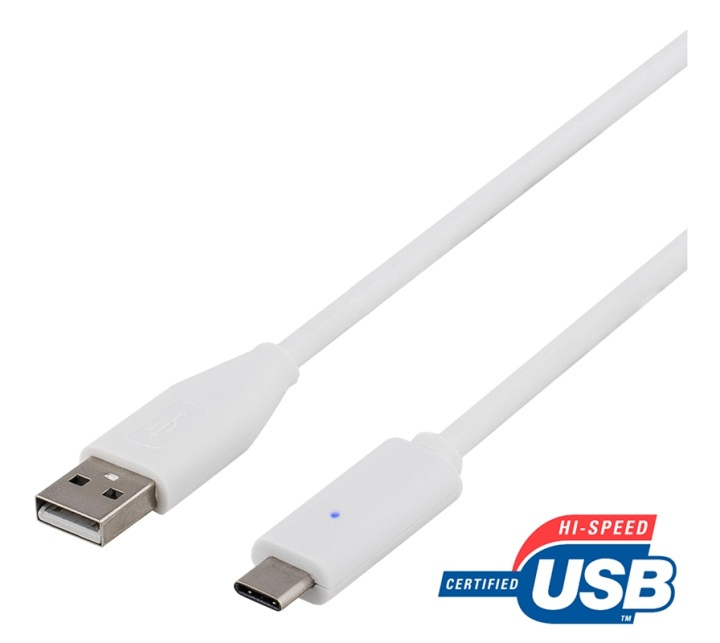 DELTACO USB 2.0 Kabel, Type A - Type C Ha, 2m, hvit i gruppen Datautstyr / Kabler og adaptere / USB / USB-C hos TP E-commerce Nordic AB (38-53650)