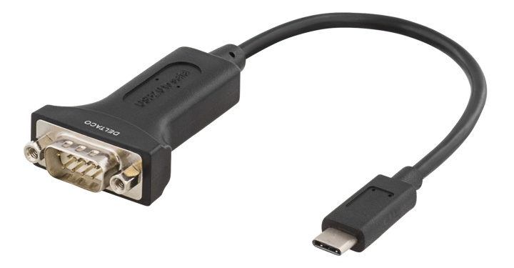 DELTACO USB-C to COM port adapter, RS-232, 1xDE9 Male, 0,2m, black i gruppen Datautstyr / Kabler og adaptere / Andre hos TP E-commerce Nordic AB (38-53724)