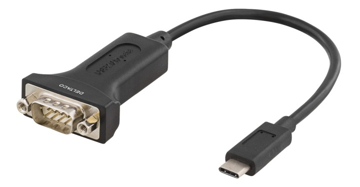 DELTACO USB-C til seriell adapter, RS-232, 1xDE9 ha, 0,2 m, svart i gruppen Datautstyr / Kabler og adaptere / Andre hos TP E-commerce Nordic AB (38-53724)