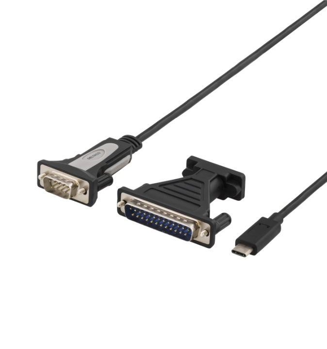DELTACO USB-C to COM port cable, RS-232, 1xDE9 Male, 1,5m, black i gruppen Datautstyr / Kabler og adaptere / Andre hos TP E-commerce Nordic AB (38-53725)