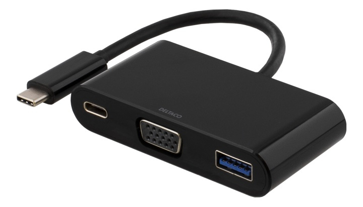 DELTACO USB-C to VGA and USB Type A adapter, USB-C FM, 60W, black i gruppen Datautstyr / Kabler og adaptere / Andre hos TP E-commerce Nordic AB (38-53726)