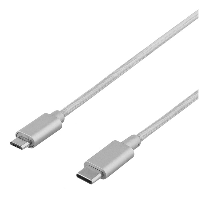 DELTACO PRIME USB kabel, 2.0, Type C Ha, Type Micro-B Ha, 1m, sølv i gruppen SMARTTELEFON & NETTBRETT / Ladere og Kabler / Kabler / Kabler type C hos TP E-commerce Nordic AB (38-53738)