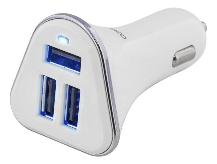 DELTACO car charger, 5,2A, 3xUSB Type A, 12-24V DC input, white/silver i gruppen SMARTTELEFON & NETTBRETT / Ladere og Kabler / Billader / Billader USB hos TP E-commerce Nordic AB (38-53759)