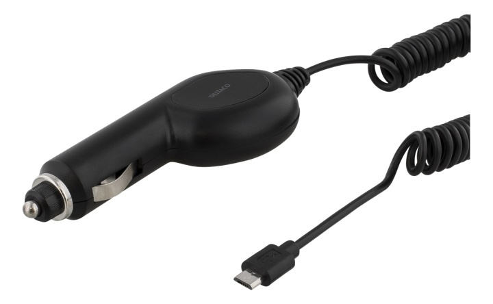 DELTACO Car Charger with Micro USB, 1A, 12-24V, 1m spiral cable, black i gruppen SMARTTELEFON & NETTBRETT / Ladere og Kabler / Billader / Billader microUSB hos TP E-commerce Nordic AB (38-53762)