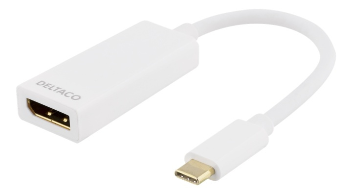 DELTACO USB 3.1 til DP-adapter, Type C - DP, 4K, UHD, hvit i gruppen Datautstyr / Kabler og adaptere / DisplayPort / Adaptere hos TP E-commerce Nordic AB (38-53771)