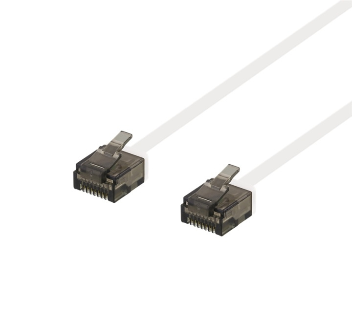 DELTACO U/UTP Cat6a patch cable, flat, 0.3m, 1mm thick, white i gruppen Datautstyr / Kabler og adaptere / Nettverk / Cat6 hos TP E-commerce Nordic AB (38-53792)
