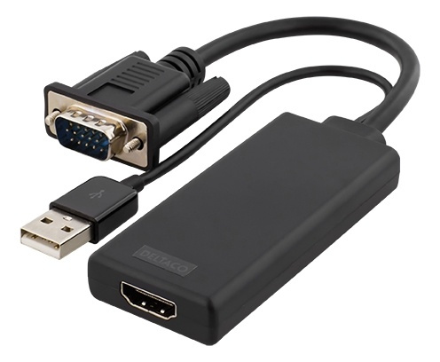 DELTACO VGA to HDMI adapter, audio via USB, 1080p, black i gruppen Elektronikk / Kabler og adaptere / HDMI / Adaptere hos TP E-commerce Nordic AB (38-53799)