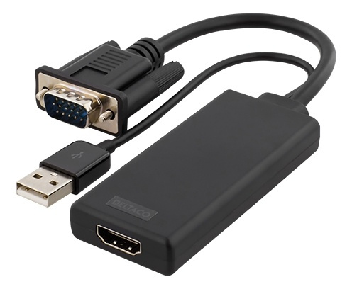 DELTACO VGA til HDMI-adapter, lyd via USB, 1080p, svart i gruppen Elektronikk / Kabler og adaptere / HDMI / Adaptere hos TP E-commerce Nordic AB (38-53799)