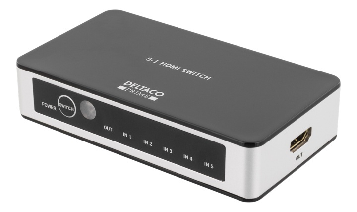 DELTACO PRIME 5 Port HDMI Switch with IR Wireless Remote i gruppen Datautstyr / Kabler og adaptere / HDMI/VGA/DVI-switcher hos TP E-commerce Nordic AB (38-53941)
