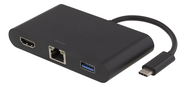 DELTACO USB-C docking station, HDMI, RJ45, 1xUSB A, USB-C PD, black i gruppen Datautstyr / Bærbare datamaskiner og tilbehør / Dokkingstasjoner hos TP E-commerce Nordic AB (38-54124)