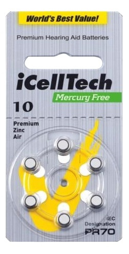 iCellTech 10 PR70 Zinc-Air batteries, Mercury free 6p i gruppen Elektronikk / Batterier & Ladere / Batterier / Høreapparatbatterier hos TP E-commerce Nordic AB (38-54523)