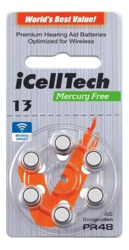 iCellTech 13 PR48 Zinc-Air, Mercury free, 1.1V, 6-pack i gruppen Elektronikk / Batterier & Ladere / Batterier / Høreapparatbatterier hos TP E-commerce Nordic AB (38-54524)