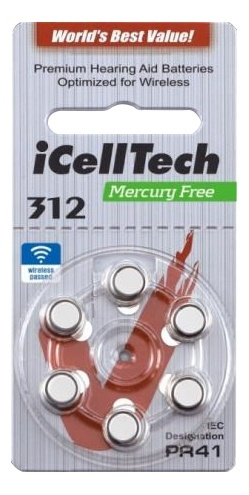 iCellTech 312 PR41 Zinc-Air batteries, Mercury Free, 1.1V, 6-pack i gruppen Elektronikk / Batterier & Ladere / Batterier / Høreapparatbatterier hos TP E-commerce Nordic AB (38-54525)