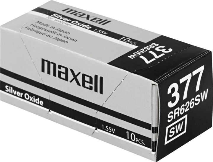 Maxell knappcellsbatteri, Silver-oxid, SR626SW(377), 1,55V, 10-pack i gruppen Elektronikk / Batterier & Ladere / Batterier / knappcelle hos TP E-commerce Nordic AB (38-54995)