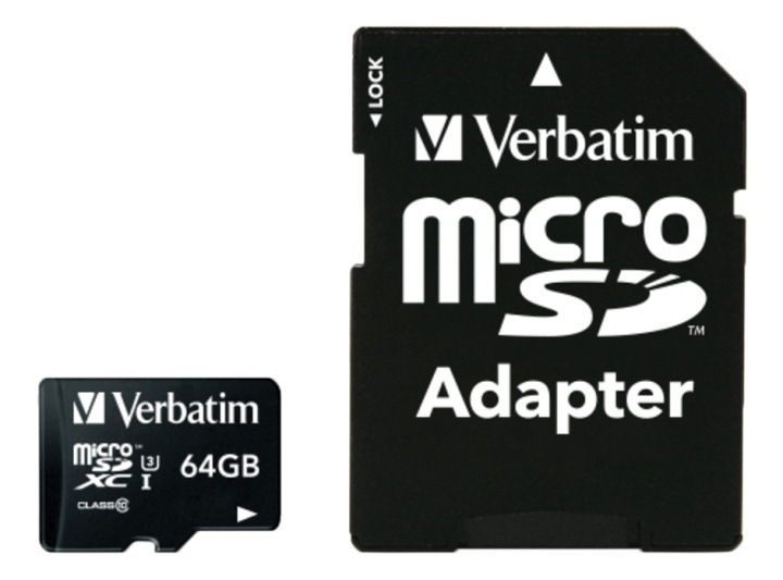 Verbatim PRO microSDXC U3 m. adapter 64GB i gruppen Elektronikk / Lagringsmedia / Minnekort / MicroSD/HC/XC hos TP E-commerce Nordic AB (38-55915)