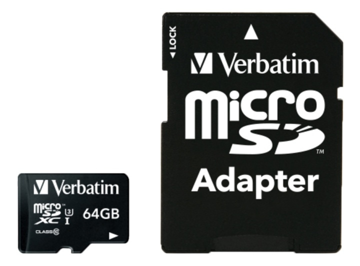 Verbatim PRO microSDXC U3 m. adapter 64 GB i gruppen Elektronikk / Lagringsmedia / Minnekort / MicroSD/HC/XC hos TP E-commerce Nordic AB (38-55915)