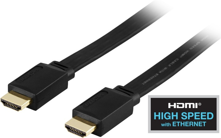 DELTACO HDMI-kabel, v1.4+Ethernet, 19-pin ha-ha, 1080p, flat,svart, 1m i gruppen Elektronikk / Kabler og adaptere / HDMI / Kabler hos TP E-commerce Nordic AB (38-5643)