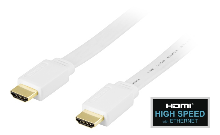 DELTACO HDMI-kabel, v1.4+Ethernet, 19-pin ha-ha, 1080p, flat, vit, 1m i gruppen Elektronikk / Kabler og adaptere / HDMI / Kabler hos TP E-commerce Nordic AB (38-5644)