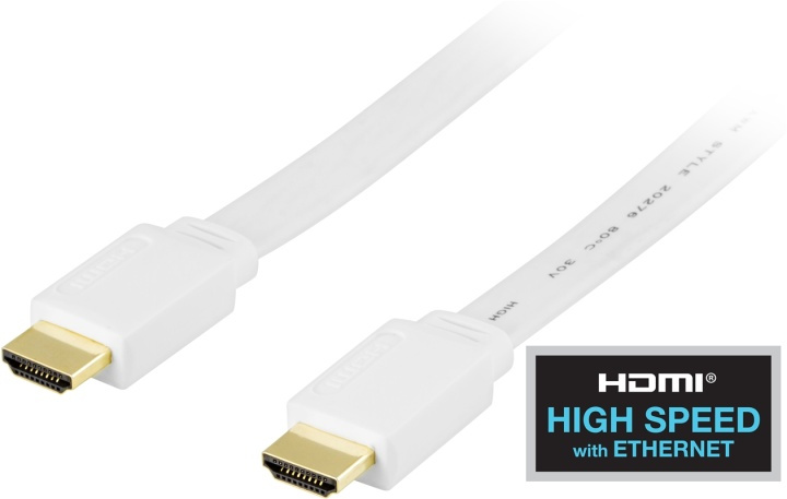 DELTACO HDMI-kabel, v1.4+Ethernet, 19-pin ha-ha, 1080p, flat, vit, 2m i gruppen Elektronikk / Kabler og adaptere / HDMI / Kabler hos TP E-commerce Nordic AB (38-5646)