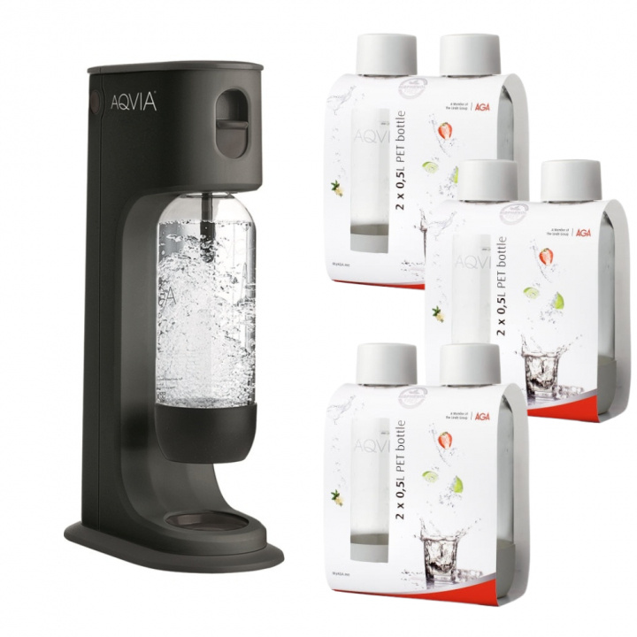 AGA Aqvia Balance (Black) + 6 x 0,5L PET-flaskor i gruppen HJEM, HUS OG HAGE / Husholdningsapparater / Vann og juice / Kullsyremaskin / Maskiner hos TP E-commerce Nordic AB (38-5877PKT3)
