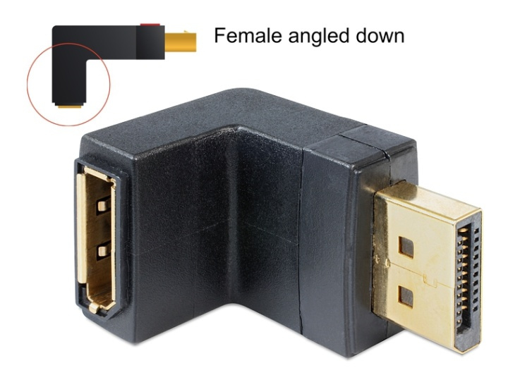 DeLOCK adapter, DisplayPort hunn til DisplayPort hann, vinklet, svart i gruppen Datautstyr / Kabler og adaptere / DisplayPort / Adaptere hos TP E-commerce Nordic AB (38-61440)
