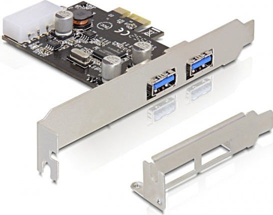 DeLOCK PCIe x1-kort, USB 3.0, 2xType A-porter (2 ekst.), molex-strøm i gruppen Datautstyr / Nettverk / Nettverkskort / PCI Express hos TP E-commerce Nordic AB (38-61492)