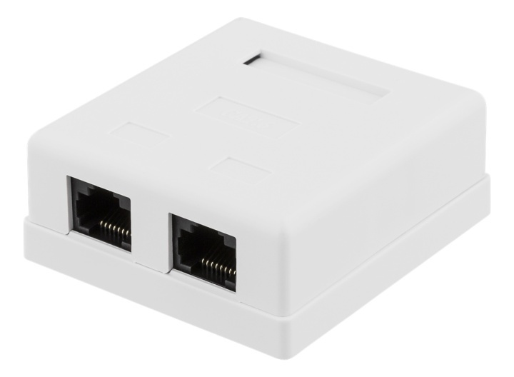 DELTACO uskjermet vegguttak, utenpåliggende UTP 2xRJ45, Cat6, hvit i gruppen Datautstyr / Kabler og adaptere / Nettverk / Stikkontakter hos TP E-commerce Nordic AB (38-61627)