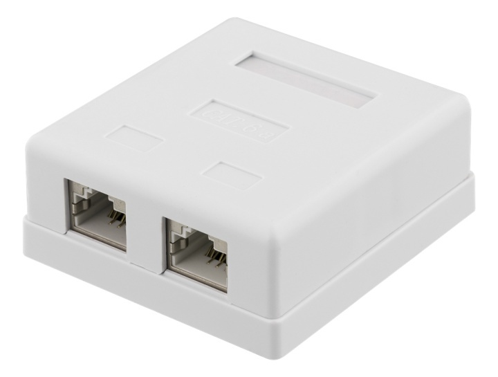DELTACO skjermet vegguttak, utenpåliggende FTP 2xRJ45, Cat6A, hvit i gruppen Datautstyr / Kabler og adaptere / Nettverk / Stikkontakter hos TP E-commerce Nordic AB (38-61657)