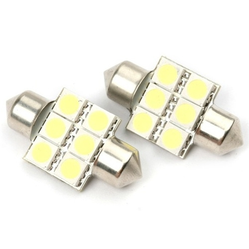 LED-spolelys, sokkel C5W, 6-LED 33 mm (2-pakning) i gruppen Bil / Bilbelysning / Skiltbelysning hos TP E-commerce Nordic AB (38-6166)