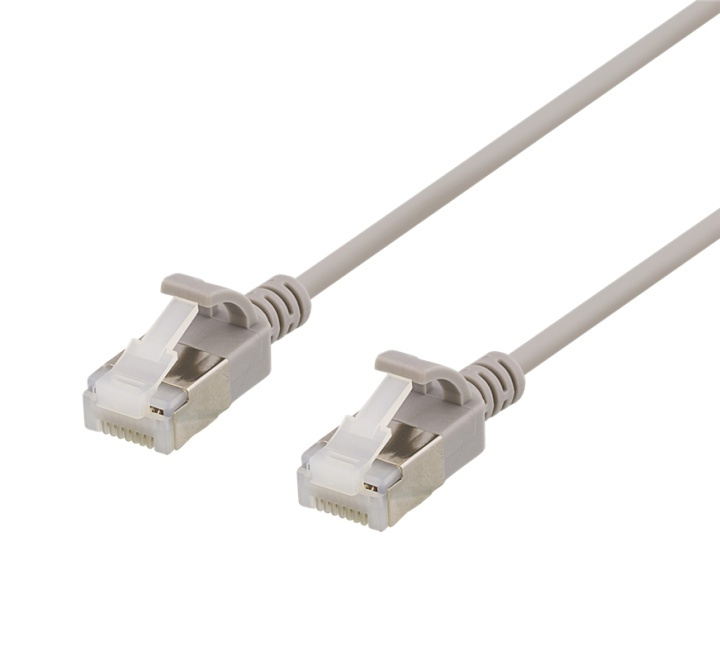 DELTACO U/FTP Cat6a patch cable, slim, 3,5mm in diameter, 0,3m, gray i gruppen Datautstyr / Kabler og adaptere / Nettverk / Cat6 hos TP E-commerce Nordic AB (38-61682)