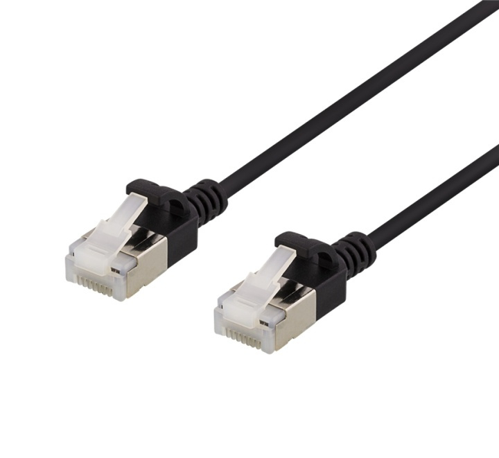 DELTACO U/FTP Cat6a patch cable, slim, 3,8mm in diameter, 0,3m, black i gruppen Datautstyr / Kabler og adaptere / Nettverk / Cat6 hos TP E-commerce Nordic AB (38-61683)
