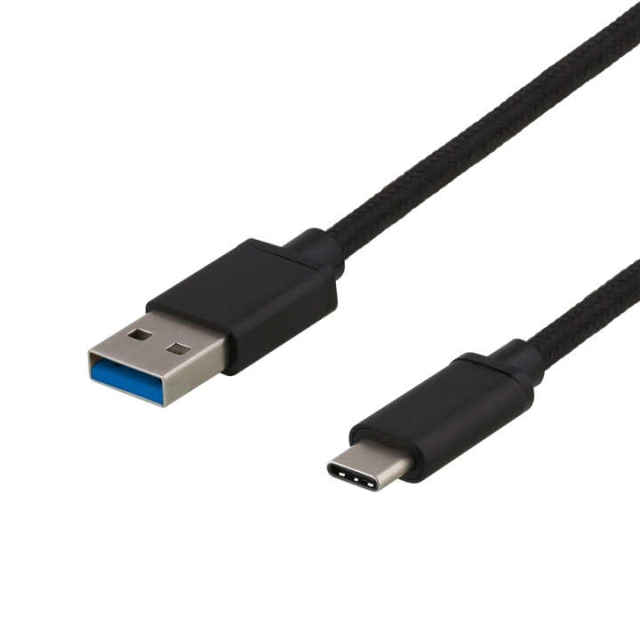 DELTACO USB 3.1 Gen1 braided USB-A - USB-C cable, 0.25m, 60W 3A, black i gruppen Datautstyr / Kabler og adaptere / USB / USB-C hos TP E-commerce Nordic AB (38-61760)