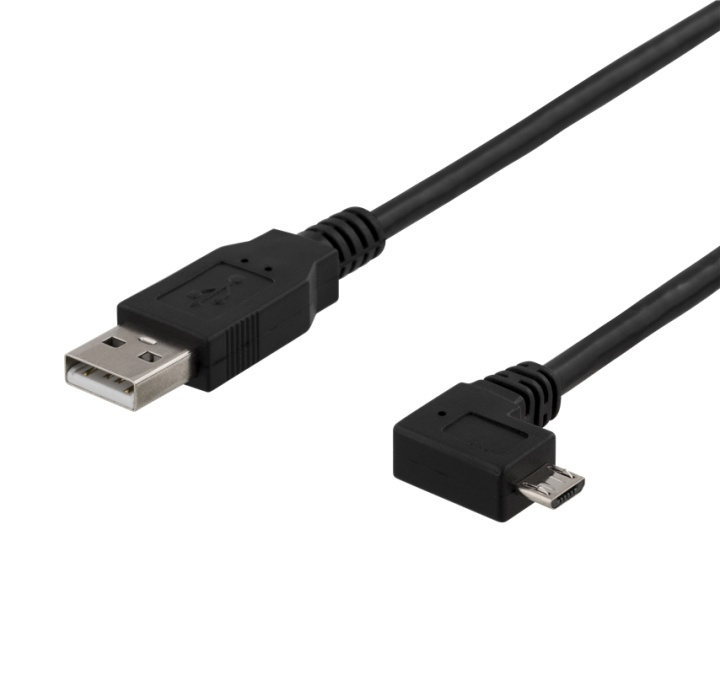 DELTACO USB-302D USB-A to Micro USB, left-tilted, 2m, black i gruppen SMARTTELEFON & NETTBRETT / Ladere og Kabler / Kabler / Kabler microUSB hos TP E-commerce Nordic AB (38-61777)