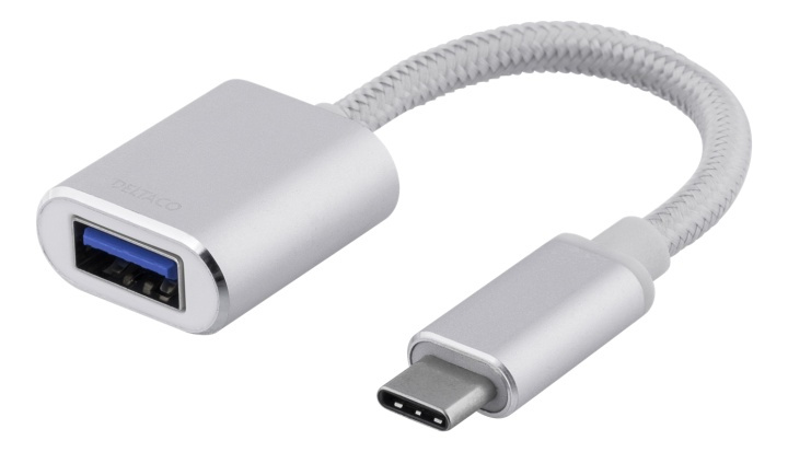 DELTACO USB-C 3.1 Gen 1 to USB-A OTG adapter, alu, retail box, silver i gruppen Datautstyr / Kabler og adaptere / USB / USB-C hos TP E-commerce Nordic AB (38-61781)