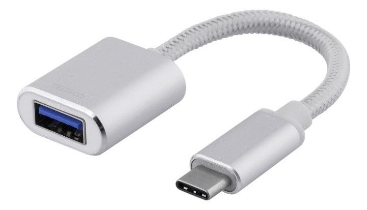 DELTACO USB-C 3.1 Gen 1 to USB-A OTG adapter, alu, white bag, silver i gruppen Datautstyr / Kabler og adaptere / USB / USB-C hos TP E-commerce Nordic AB (38-61782)