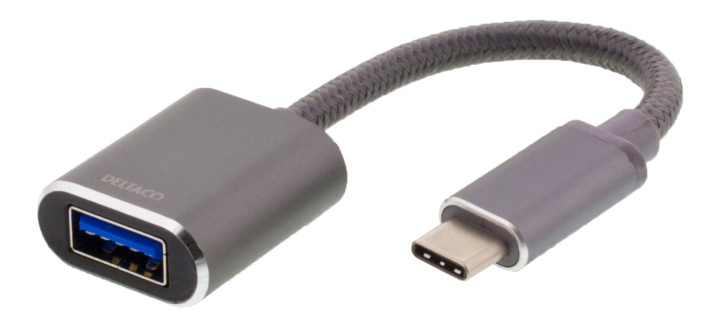 DELTACO USB-C 3.1 til USB-A OTG-adapter, aluminium, hvit pose, mellomgrå i gruppen Datautstyr / Kabler og adaptere / USB / USB-C hos TP E-commerce Nordic AB (38-61783)