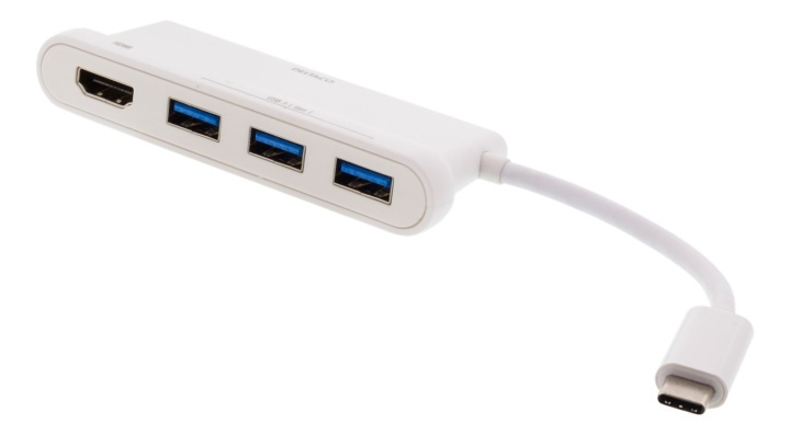 DELTACO USB-C hub, 1x HDMI 4K at 30Hz, 3x USB-A 3.1,white i gruppen Datautstyr / Datamaskin Tilbehør / USB-Hubs hos TP E-commerce Nordic AB (38-61790)