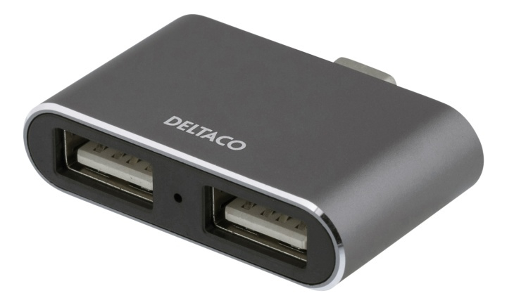DELTACO USB-C mini hubb, 2x USB-A 2,0, 480 Mbps, 0,5A, rymdgrå i gruppen Datautstyr / Datamaskin Tilbehør / USB-Hubs hos TP E-commerce Nordic AB (38-61795)