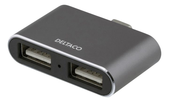 DELTACO USB-C minihub, 2x USB-A 2.0, 480 Mbps, 0,5A, space grey i gruppen Datautstyr / Datamaskin Tilbehør / USB-Hubs hos TP E-commerce Nordic AB (38-61795)