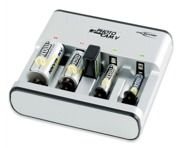 Battery charger, 5 batteries, all sizes, LED, silver i gruppen Elektronikk / Batterier & Ladere / Batterilader hos TP E-commerce Nordic AB (38-61861)