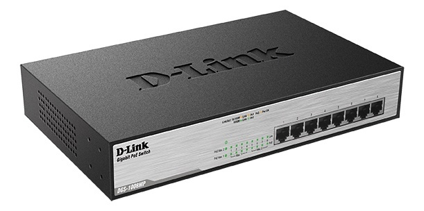 D-LINK PoE switch, 8-porter, 10/100 / 1000Mbps, metall, grå i gruppen Datautstyr / Nettverk / Switcher hos TP E-commerce Nordic AB (38-61982)