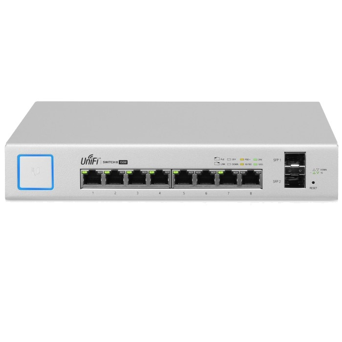Ubiquiti UniFiSwitch 8-portsswitch, 150W PoE, Gigabit Ethernet, SFP, hvit i gruppen Datautstyr / Nettverk / PoE hos TP E-commerce Nordic AB (38-62590)