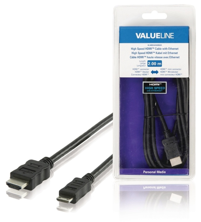 Valueline High Speed HDMI-Kabel med Ethernet HDMI Kontakt - HDMI Mini Han 2.00 m Sort i gruppen Elektronikk / Kabler og adaptere / HDMI / Kabler hos TP E-commerce Nordic AB (38-63855)