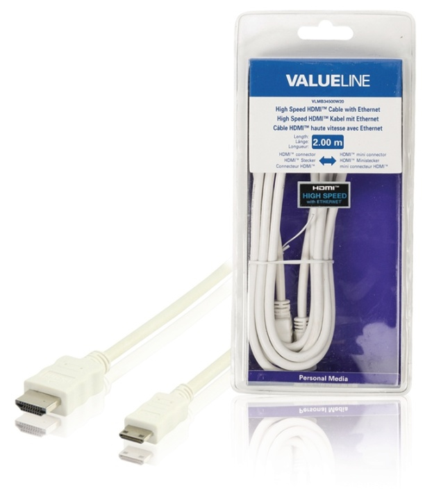 Valueline High Speed HDMI-Kabel med Ethernet HDMI Kontakt - HDMI Mini Han 2.00 m Hvit i gruppen Elektronikk / Kabler og adaptere / HDMI / Kabler hos TP E-commerce Nordic AB (38-63856)